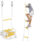 Heavy Duty Fire Escape Rope Ladder For 3 Story Homes 25 Feet Flame Resistant Rescue Ladder with hooks in use by person climbing