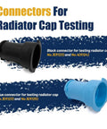Connectors for radiator cap testing, black and blue connectors for Universal 28 Piece Radiator Pressure Tester Kit And Coolant Vacuum Refill Set.