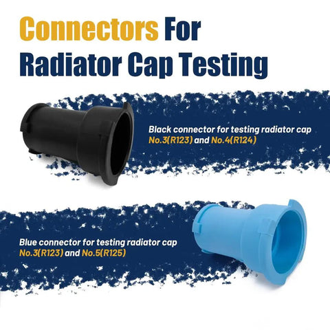 Connectors for radiator cap testing, black and blue connectors for Universal 28 Piece Radiator Pressure Tester Kit And Coolant Vacuum Refill Set.