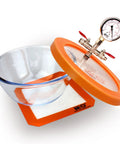 BACOENG 2.8 qt vacuum chamber kit with Pyrex glass bowl, orange lid, and gauge valve assembly