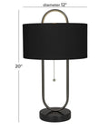 Oval Shaped Metal Table Lamp For Living Room, Black Iron Base With Marble Accents And Linen Fabric Shade, 12x12x20 Inches