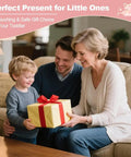 Family joyfully sharing a present, highlighting the Top Shelf Two Pack Todder Step Stool For Bathroom Sink With Non Slip Rubber Base That Provides Zero Hassle Stability And Helps Kids Grab Their Toothbrush Like A Pro.