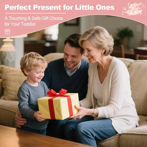 Family joyfully sharing a present, highlighting the Top Shelf Two Pack Todder Step Stool For Bathroom Sink With Non Slip Rubber Base That Provides Zero Hassle Stability And Helps Kids Grab Their Toothbrush Like A Pro.