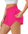 Hot Pink Womens Running Shorts With Quick Dry Fabric Featherweight Stretch Built In Brief Liner Elastic No Slip Waistband Zip Pockets