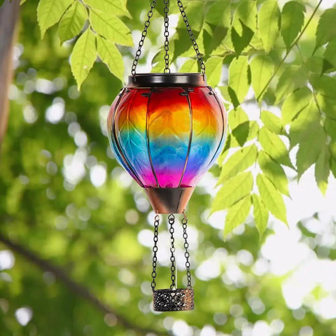 Colorful Hot Air Balloon Solar Lantern With Candle Holder Lit Flickering Flame Hanging Outdoor Garden Light Weatherproof
