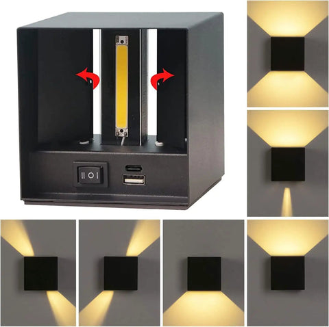 Rechargeable Wireless Wall Sconces Set of 2 With Motion Sensor, Black design, LED light patterns, magnetic mount, warm glow