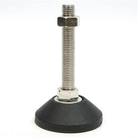 Top Tier Adjustable Leveling Feet Four Pack Swivel Base Furniture Glide Pads with sturdy rubber base and threaded metal rod.