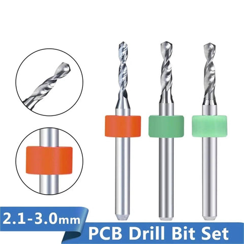Pro Grade Printed Circuit Board Drill Bit Set, 10 Piece Twist Bits From 2.1mm To 3.0mm, shown with color-coded rings