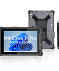 Straight Up Beast Ten Point One Inch Windows 11 Pro Rugged Tablet With Intel Core I7 Processor Sixteen Gigabytes Ram 128Gb Ssd Featuring Hot Swap Battery Fhd Display And Cellular Connectivity, displayed front and back with stylus.