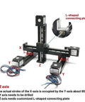 Solid Smooth XYZ Axis Slide With T06 Trapezoidal Lead Screw Linear Rail Motor Kit For Motorized Gantry Stage And Precise Z Axis 50mm Stroke Travel, XYZ axis slide with stepper motors and L-shaped plate