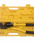 Heavy Duty 12 Ton Portable Hydraulic Rebar Pliers Cutter Handheld Tool For Concrete Construction in yellow storage box.