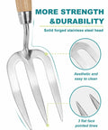 Versatile Weeding Fork Hand Tool With A 12 Inch Wood Handle And 3 Pointed Tines For Easy Gardening, highlighting steel tines and handle.
