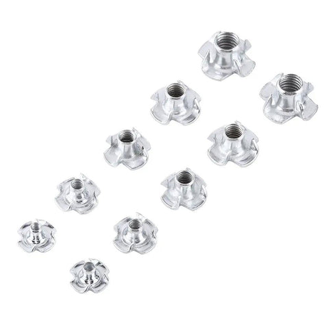 Durable Carbon Steel T Nuts 90pcs Four Pronged Inserts For Easy Wood Furniture Installation Rust Resistant Zinc Plated Fastener Kit