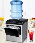Smooth Operator Countertop Ice Maker churns out twenty five kilograms of bullet ice daily in just twelve minutes, compact design.
