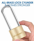 Two Pack Keyed Padlocks With Keys, Extra Long 2-3/8 Inch Shackle, Solid Brass Copper Body, Waterproof Outdoor Lock For Warehouse, Toolbox, Hasp, Gym, Locker, Sheds, Built Tough And Weatherproof, brass padlock close-up