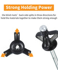 Tri Fold Aluminum Rivets Kit, 60 Pcs Black Exploding Pop Rivets with Bulb Style Tri Grip Heads showing strong holding power.
