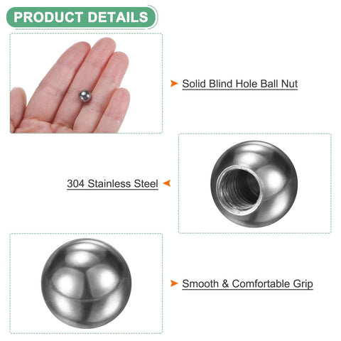 M4x8mm Stainless Ball Nut Knob Set with female thread for lighting fixtures and machinery, 304 stainless steel, ergonomic design.