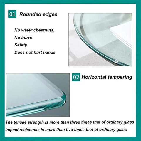 Go-To Heavy-Duty Glass Lazy Susan Turntable for Dining Tables, showing rounded edges and horizontal tempering for safety.