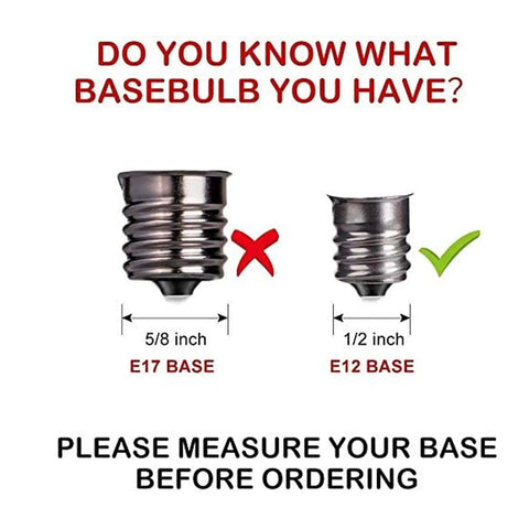 Image showing E17 and E12 base comparison for G40 Replacement Light Bulbs 120V 5W Clear Globe Bulbs with measurement guide.