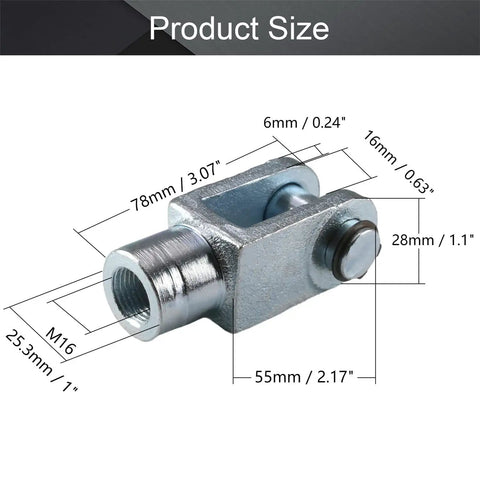 Two Pack Air Cylinder Clevis End Y Type Connector M16x1.5 Female Thread 78mm Length Heavy Duty Iron Pneumatic Fittings For Air Cylinder Foot Mounting Work, M16 clevis size