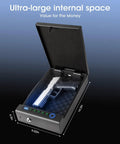 Portable Fingerprint Gun Safe For Handgun With Three Quick Access Methods Including Fingerprint Digital PIN And Physical Key open showing internal size.