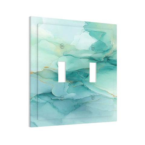 Killer Teal Marble Decorative Switch Plate Cover For Two Gang Double Toggle Outlet Wall Panel showing elegant teal marble design.