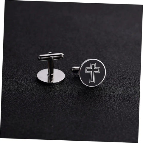 Cross Cufflinks For Men Black Titanium Steel Dress Shirt Fasteners Decorative Accessories That Give You A Sharp Boss Vibe For Business Or Wedding Occasions 1 Pair on black surface