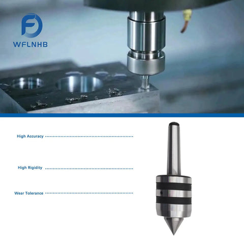 2MT 60 Degree Live Center For Lathe Wood And Metal CNC Work, Beefy Tailstock Center With 5000 RPM next to CNC machine in use