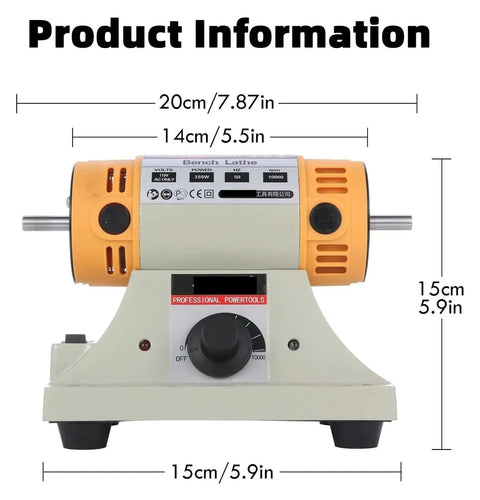 350W Adjustable Speed Bench Grinder And Polishing Machine 220V shown with dimensions 20cm x 15cm for precision work.