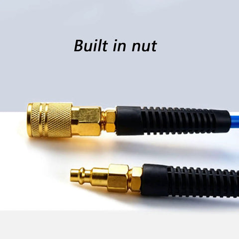 Top Shelf Recoil Air Compressor Hose Featuring Heavy Duty Pu Spring Design with built-in nut connectors for DIY mechanics.