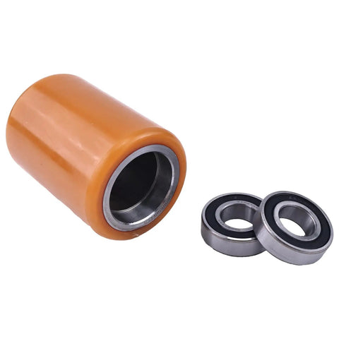 Svyoroo Electric Pallet Jack Wheel Replacement Part fits Toyota 8HBW23 Forklift, orange load roller with bearings, 82.5x114x52mm.
