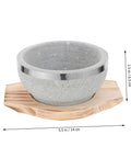 Korean Stone Bowl Set With Wooden Base For Bibimbap Soup And Rice Keeps Food Hot Longer With Durable Granite Stoneware, 5.5in size