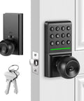 Game Changer Keyless Entry Deadbolt Door Lock with Sleek Knobs Supports Password and Physical Key Unlocks, with keys and keypad.