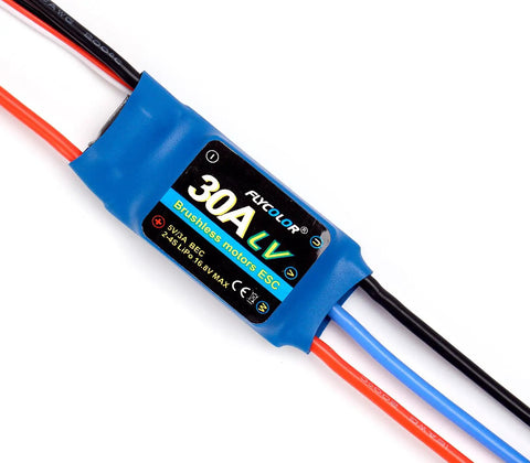 30A RC ESC For Brushless Motors, 2 To 4S LiPo, Built In 3A UBEC, XT60 Lead, 3.5mm Bullet Plugs, Smart MCU visibly labeled on device