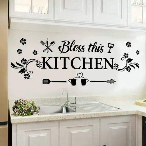 Bless This Kitchen Wall Decor Sticker With Flower Art Removable DIY Vinyl Decal above kitchen sink