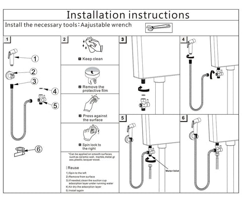 Installation instructions for Handheld Bidet Sprayer For Toilet With 59 Inch Anti Burst Hose Nylon Braided Inner Stainless Steel