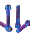 Beefed Up Titanium Bolt Set M6 Hex Allen Screws Burnt Blue Finish 4 Pack with multiple lengths Ti6Al4V Grade 5 titanium alloy tapered