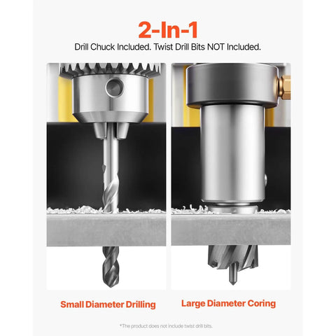 2-in-1 feature of Versatile Magnetic Drill Press Delivering Serious 1400W Output; small and large diameter drilling options.