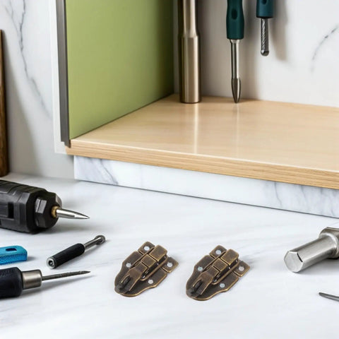 Get These 12 Pc Antique Toggle Hasp Locks For Wood Boxes And Jewelry Cases The Vintage Iron Latches Are Total Dope For Decor And Secure Storage Needs, close-up of two bronze locks on a work surface.