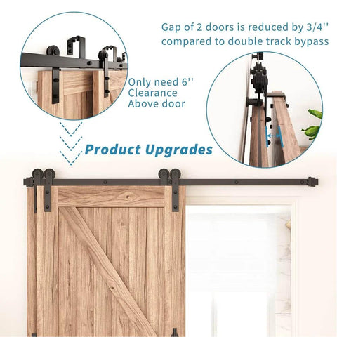 9 Ft Single Track Bypass Sliding Barn Door Hardware Kit For Double Doors With Flat Track Roller And Low Ceiling Space Saver