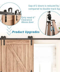 Smooth Riding Single Track Bypass Sliding Barn Door Hardware Kit For Two Doors Covers Five Feet Of Wall Space shows product upgrades and installation.
