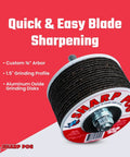 Image of an Oscillating Saw And Multitool Blade Sharpener For Dull Blades Red Grip Quick Sharpening Tool, showing its grinding disks.