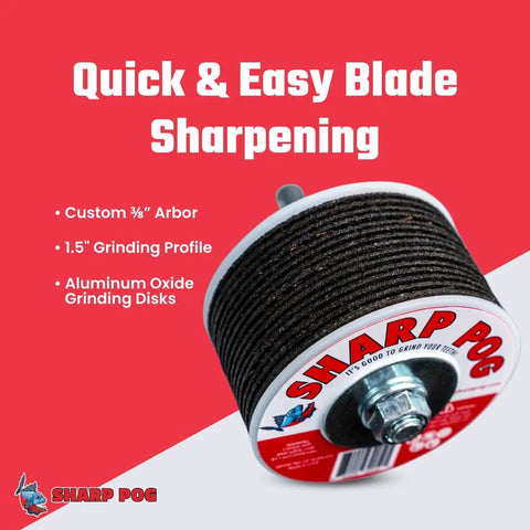 Image of an Oscillating Saw And Multitool Blade Sharpener For Dull Blades Red Grip Quick Sharpening Tool, showing its grinding disks.