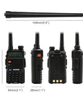 Six Pack GT5R Ham Radios Handheld Dual Band Two Way Radios FCC Compliant with detachable antenna, front and side views.