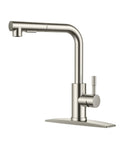 Sleek Pull Down Kitchen Faucet With Single Handle Brushed Nickel Finish Solid 304 Stainless Steel Lead Free Ceramic Cartridge For Easy Daily Rinse And Trouble Free Sink Upkeep.