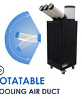 Commercial Grade Heavy Duty 220V Portable Air Conditioner Industrial Spot Cooler With Roomy 13 Liter Drain Tank And Smooth Roll Away Wheels, featuring rotatable cooling air duct.