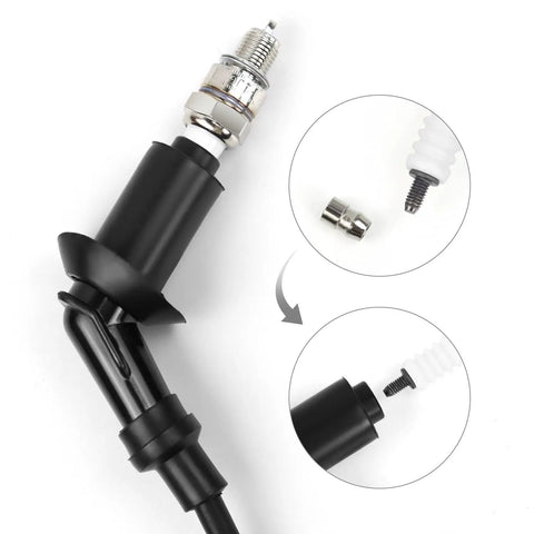 Race Ready Ignition Coil With Two Spark Plug Wires Replacement Kit for 50cc-150cc Engines, showcasing components and connections.