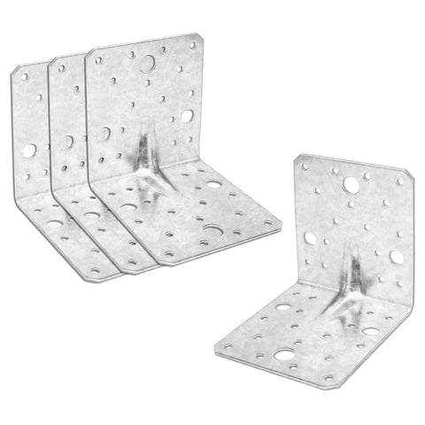 Heavy Duty Galvanized Steel Angle Bracket Set for wood joins, featuring multiple pre-punched holes for easy installation.