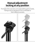 Manual adjustment view of Cable-Less Hydraulic Dropper Seatpost With 27.2mm, 30.9mm And 31.6mm Diameters And 100mm, 125mm, Or 150mm Travel For MTB, E-Bike, And Road Bikes, Easy Installation, No Cables Required, Smooth, Responsive Dropper Performance.