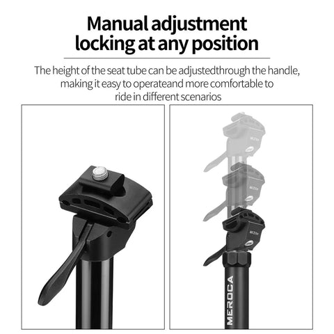 Manual adjustment view of Cable-Less Hydraulic Dropper Seatpost With 27.2mm, 30.9mm And 31.6mm Diameters And 100mm, 125mm, Or 150mm Travel For MTB, E-Bike, And Road Bikes, Easy Installation, No Cables Required, Smooth, Responsive Dropper Performance.